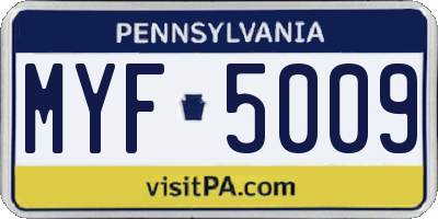 PA license plate MYF5009