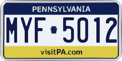 PA license plate MYF5012