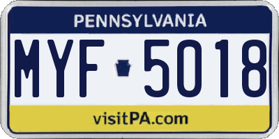 PA license plate MYF5018