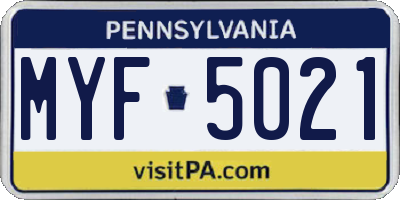 PA license plate MYF5021