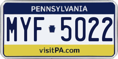 PA license plate MYF5022