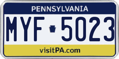 PA license plate MYF5023
