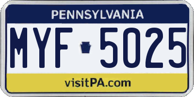 PA license plate MYF5025
