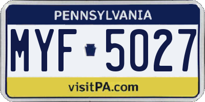 PA license plate MYF5027