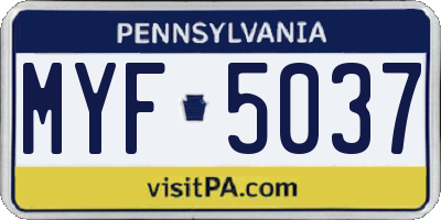 PA license plate MYF5037