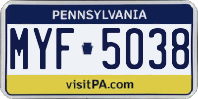 PA license plate MYF5038