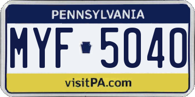 PA license plate MYF5040