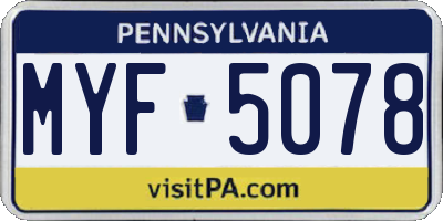 PA license plate MYF5078