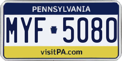 PA license plate MYF5080