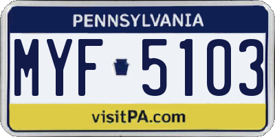 PA license plate MYF5103