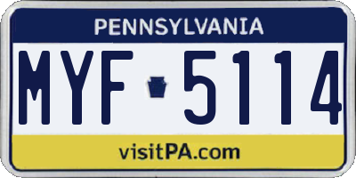 PA license plate MYF5114