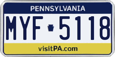 PA license plate MYF5118