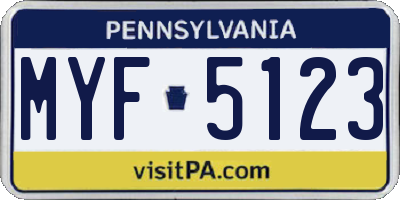 PA license plate MYF5123