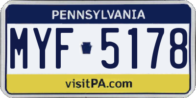 PA license plate MYF5178