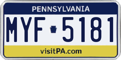 PA license plate MYF5181