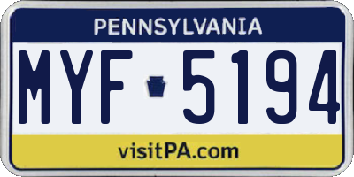 PA license plate MYF5194
