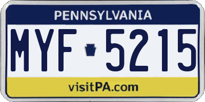 PA license plate MYF5215