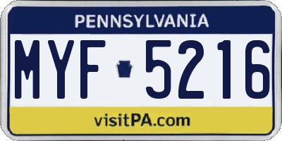 PA license plate MYF5216