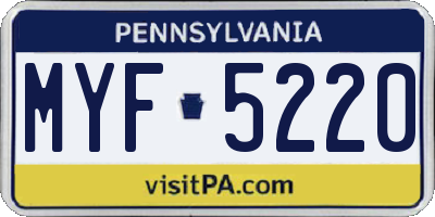 PA license plate MYF5220