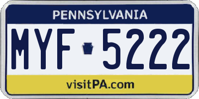 PA license plate MYF5222