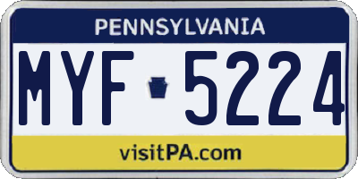 PA license plate MYF5224