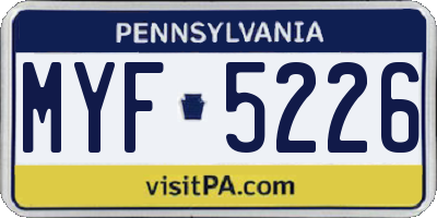 PA license plate MYF5226