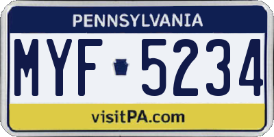 PA license plate MYF5234