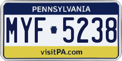 PA license plate MYF5238
