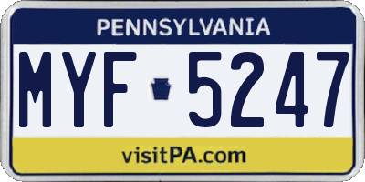 PA license plate MYF5247
