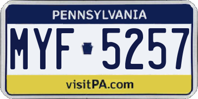 PA license plate MYF5257
