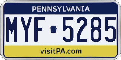 PA license plate MYF5285