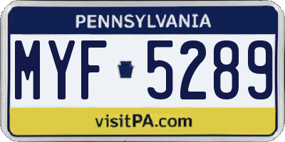 PA license plate MYF5289