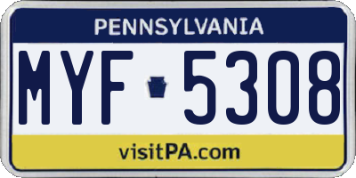 PA license plate MYF5308