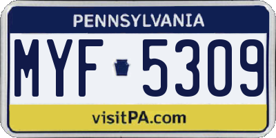 PA license plate MYF5309