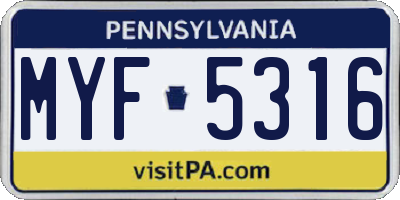 PA license plate MYF5316