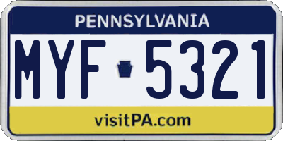 PA license plate MYF5321
