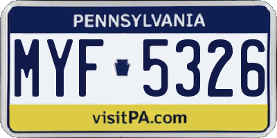 PA license plate MYF5326