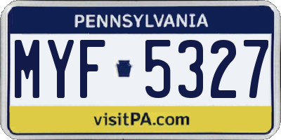 PA license plate MYF5327