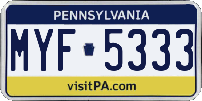 PA license plate MYF5333