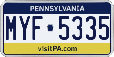 PA license plate MYF5335