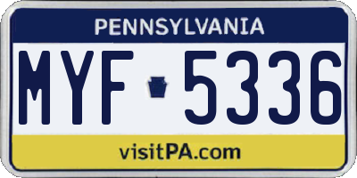 PA license plate MYF5336