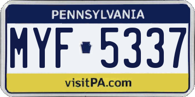PA license plate MYF5337