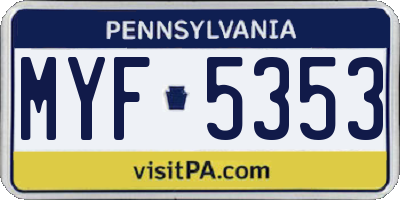 PA license plate MYF5353