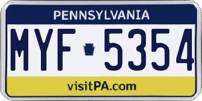 PA license plate MYF5354