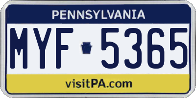PA license plate MYF5365