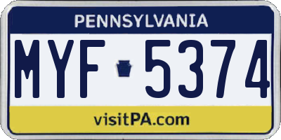 PA license plate MYF5374