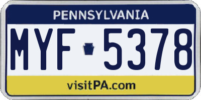 PA license plate MYF5378