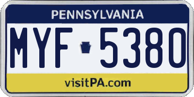 PA license plate MYF5380