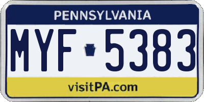 PA license plate MYF5383