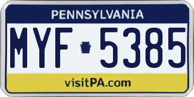 PA license plate MYF5385